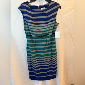 Calvin Klein Striped Blue and Green Midi Dress